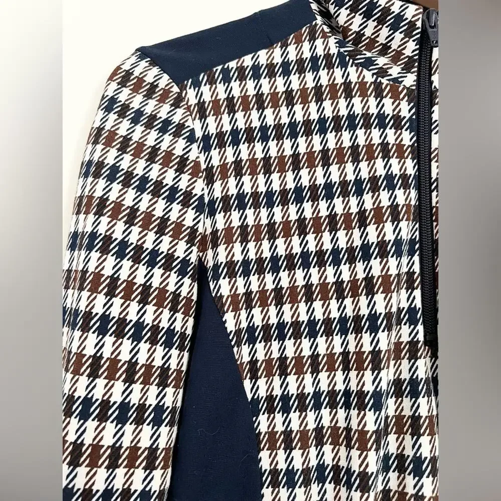 Baum und pferdgarten jade houndstooth print zip up blue brown fall jacket